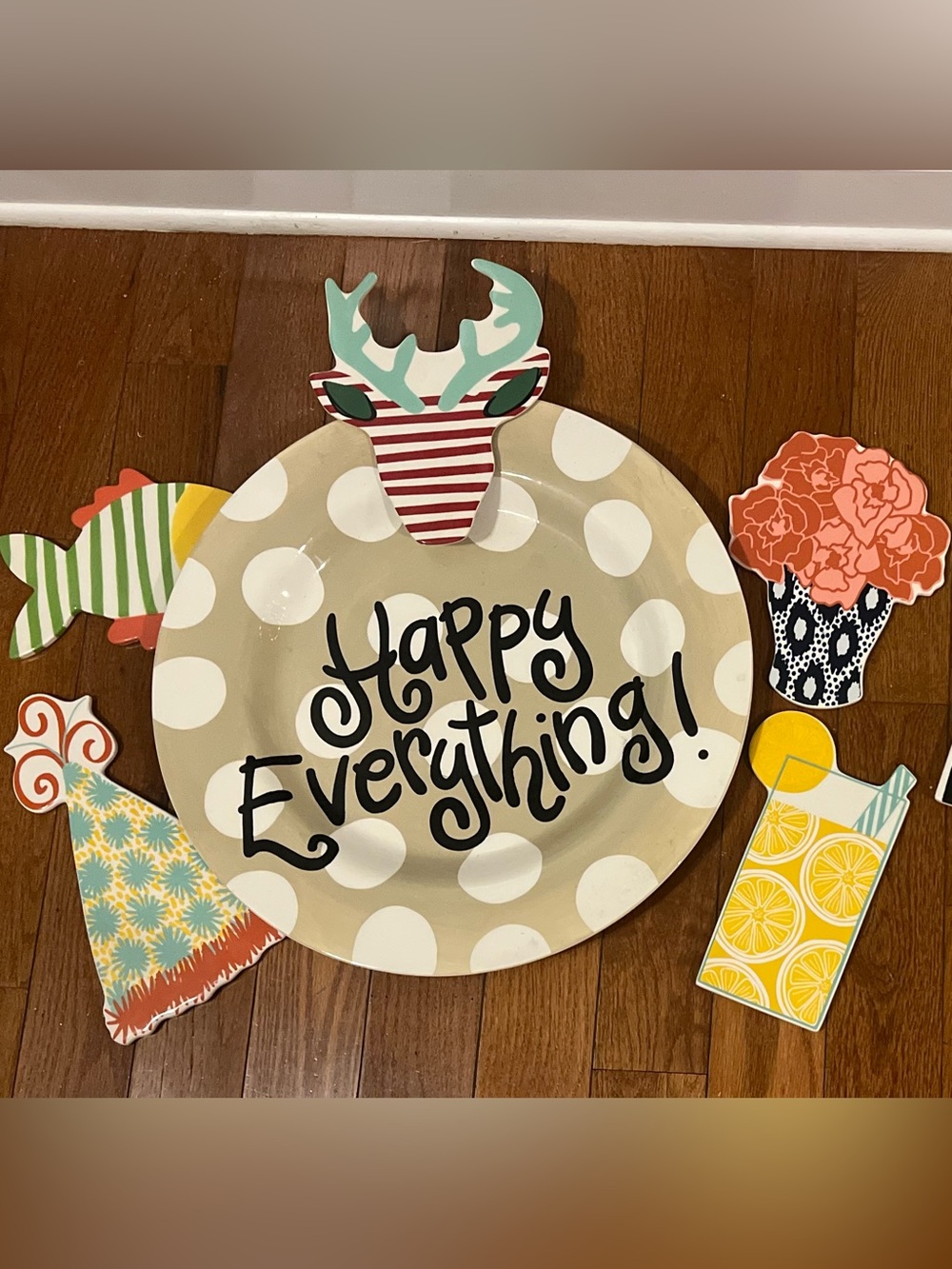 Coton Colors Beige Polka Dot 'Happy Everything!' Decorative Wall Plate